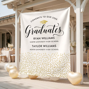 Congrats Two Graduates Gold Confetti Backdrop Tapestry