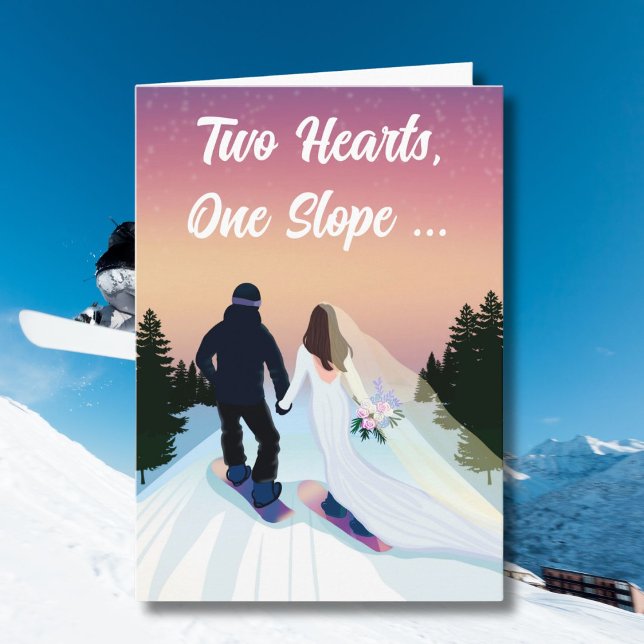 Congrats Wedding Bride & Groom Snowboarding Card (Creator Uploaded)