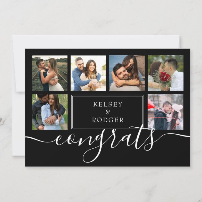 Congrats Wedding Photo Collage Black and White Car Card (Front)
