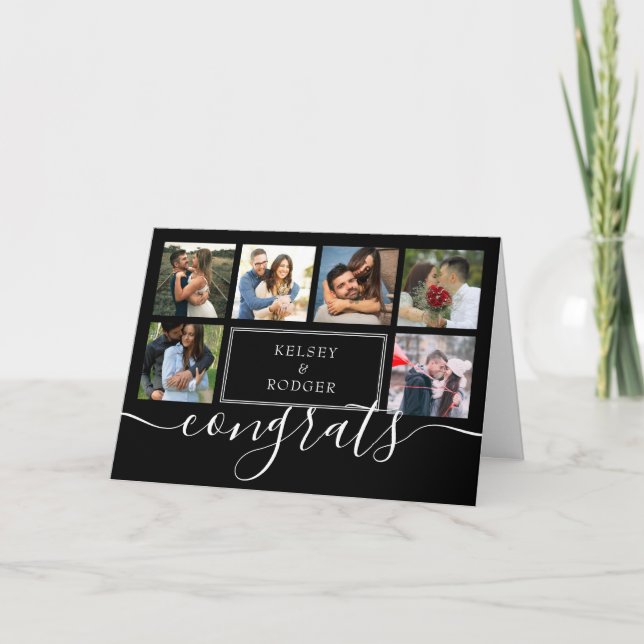 Congrats Wedding Photo Collage Black and White Card (Front)
