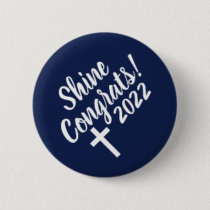 Congrats White Cross Time to Shine Graduation Blue 6 Cm Round Badge