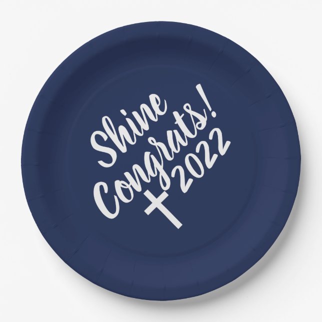 Congrats White Cross Time to Shine Graduation Paper Plate (Front)