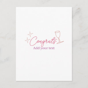 congrats wine glass stars pink pastel bold retro g postcard