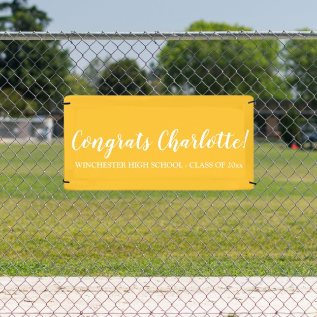 Congrats yellow custom script name text graduation banner (Insitu)