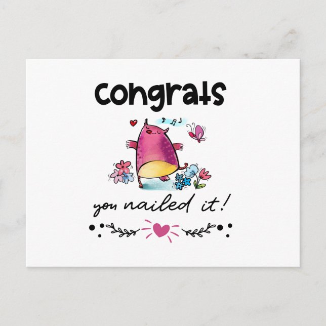 Congrats You Nailed It Cute Owl Cartoon Postcard (Front)