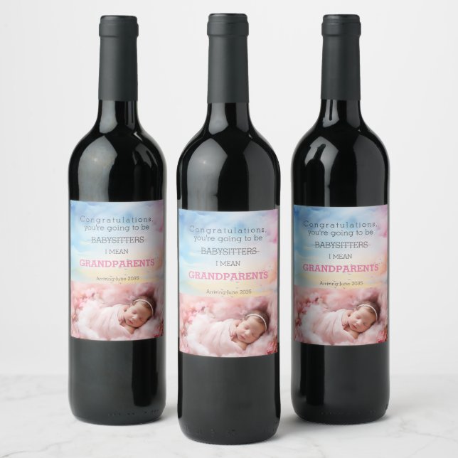 Congrats You're Going To Be Grandparents Baby Girl Wine Label (Bottles)