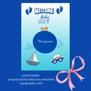 congratulation baby boy welcome typography card