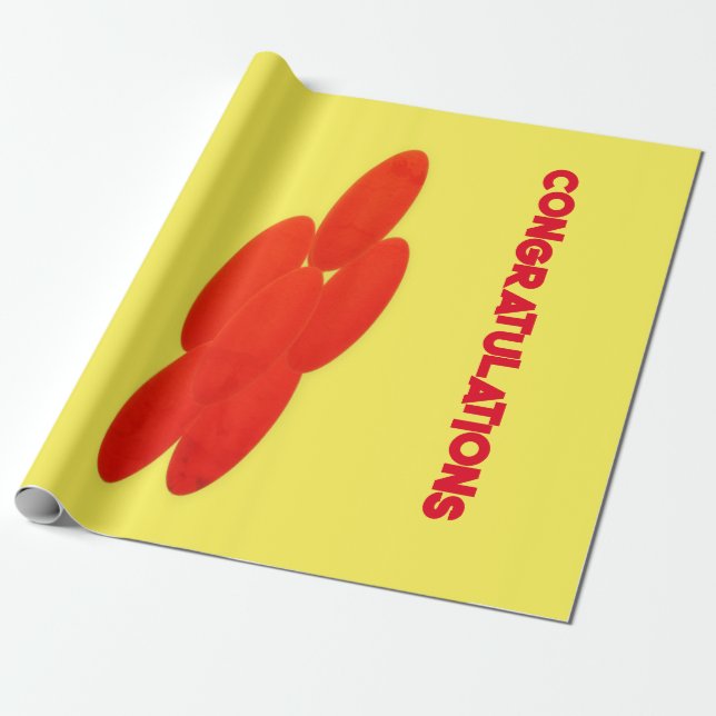 CONGRATULATION BALOON DESIGN RED AND CANARY YELLOW WRAPPING PAPER (Unrolled)