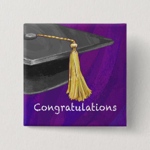 Congratulation Black and Purple 15 Cm Square Badge