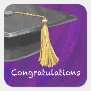Congratulation Black and Purple Square Sticker