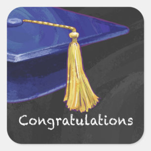 Congratulation Blue and Black Square Sticker
