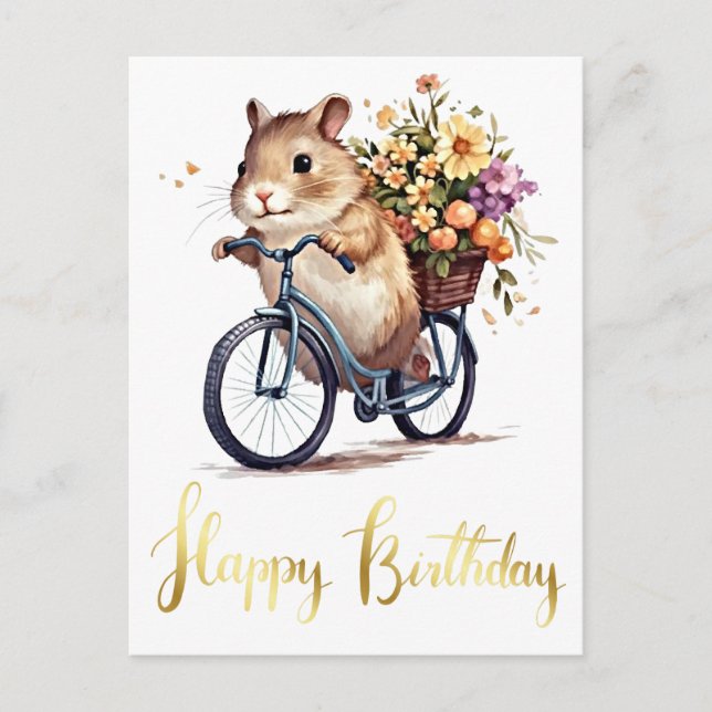 Congratulation Cute Hamster Flowers Personalised Postcard (Front)