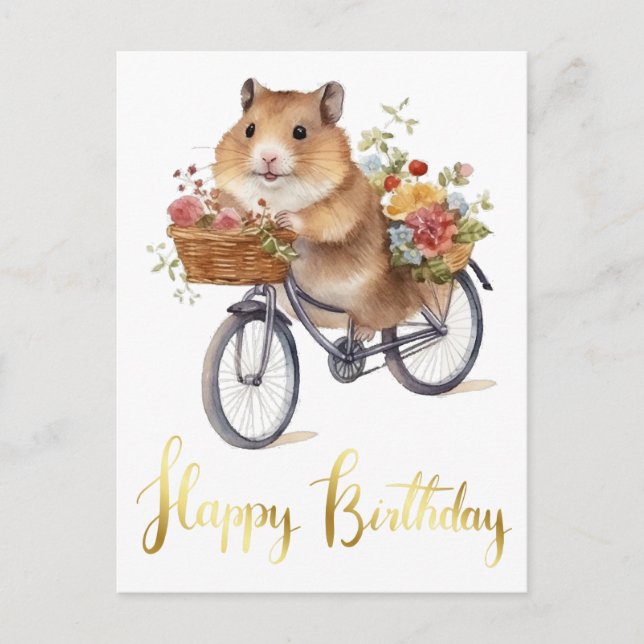 Congratulation Cute Hamster Flowers Personalised Postcard (Front)