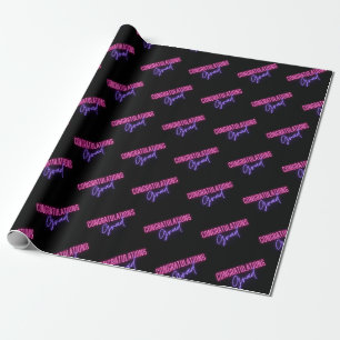 congratulation grad, graduation pink purple black wrapping paper