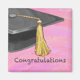 Congratulation Graduate Black and Pink Magnet