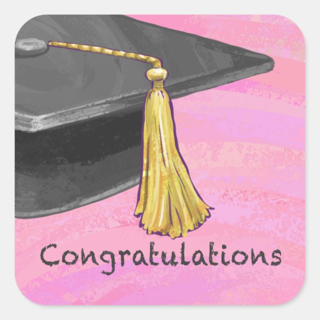 Congratulation Graduate Black and Pink Square Sticker (Front)
