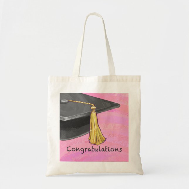 Congratulation Graduate Black and Pink Tote Bag (Front)