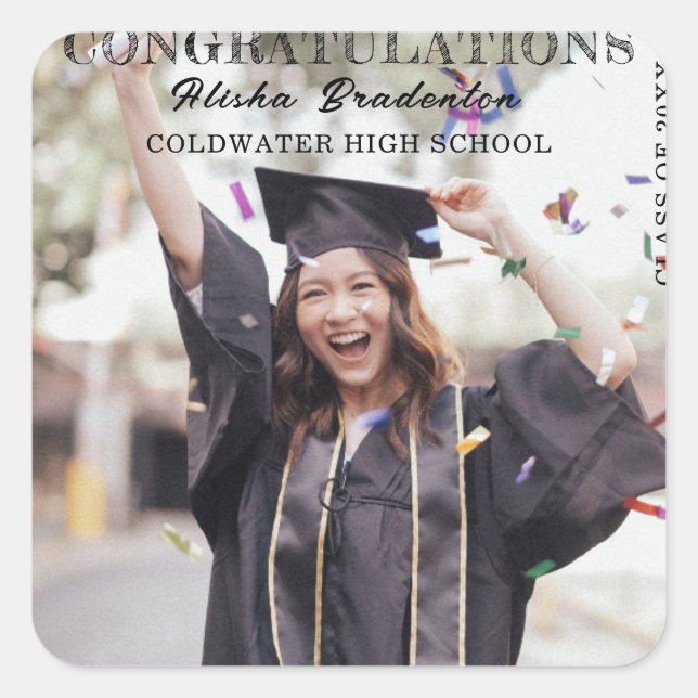 Congratulation Graduate Photo Announcement  Square Sticker (Front)