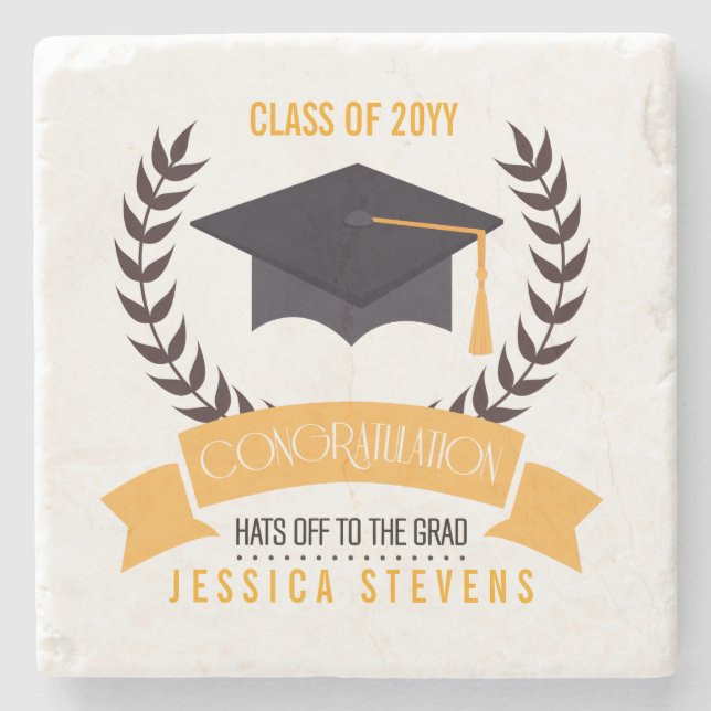 Congratulation Graduation Black Hat And Wreath Stone Coaster (Front)
