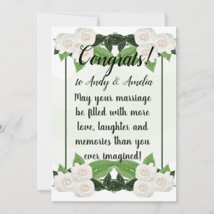 Congratulation Green White Roses Card