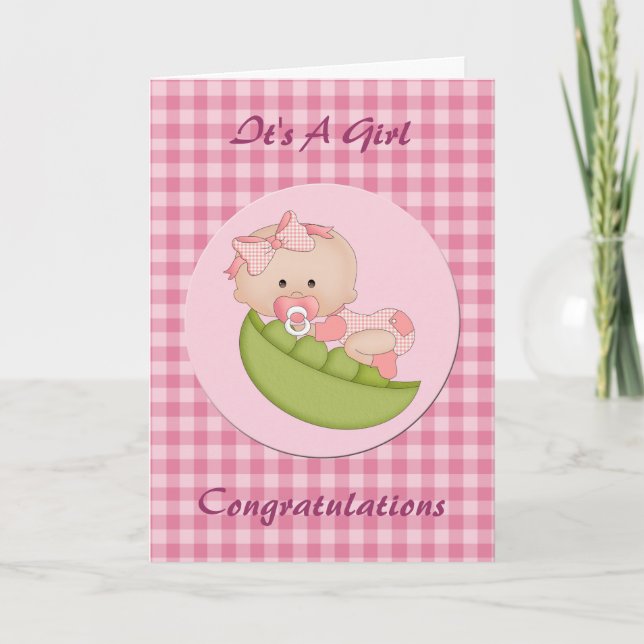Congratulation New Baby Girl in a Pod Pink Card (Front)