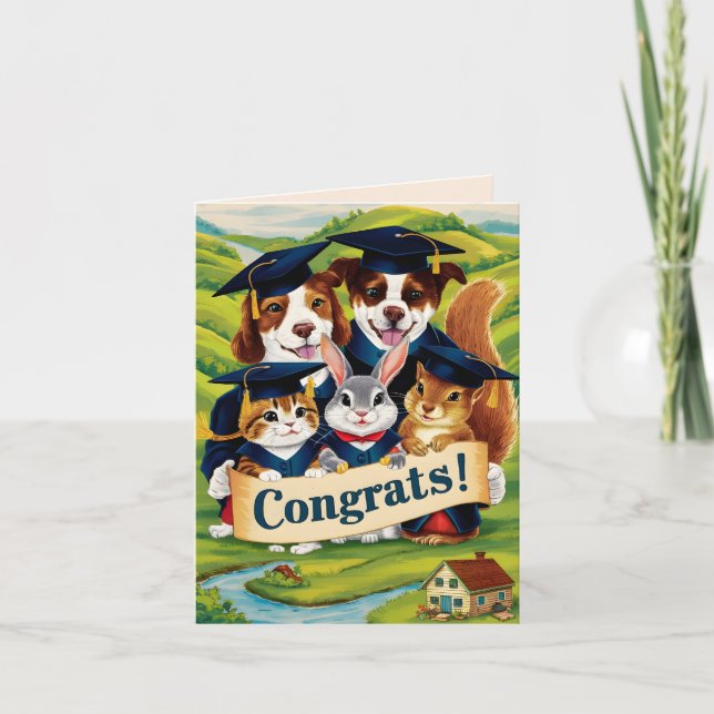 Congratulation to college graduation cute animals card (Front)