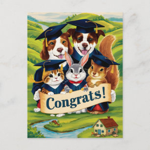 Congratulation to college graduation cute animals postcard