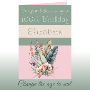 Congratulations 100th birthday floral pink green card