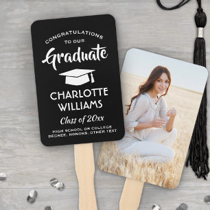Congratulations 1 Photo Black and White Graduation Hand Fan