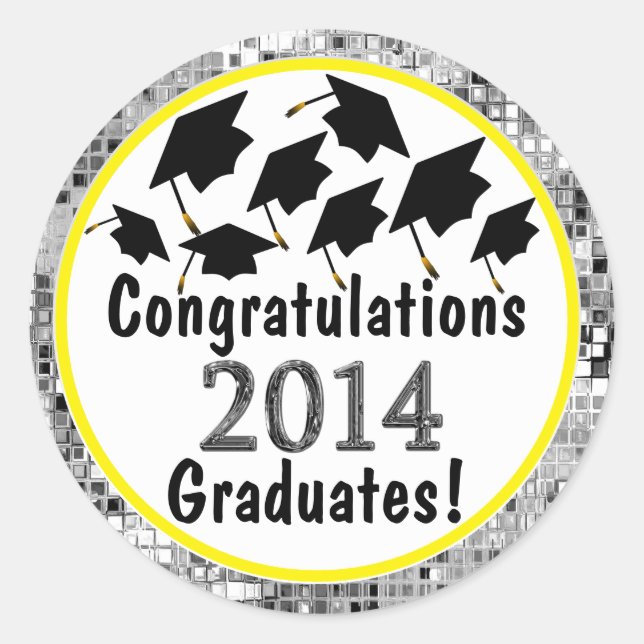 Congratulations 2014 Graduation Flying Caps Classic Round Sticker (Front)