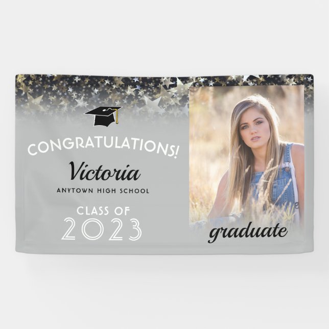 Congratulations 2021 Graduate Silver & Gold Photo Banner (Horizontal)