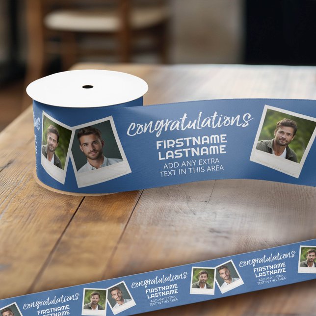 Congratulations 2 photo Collage - Can edit colour Satin Ribbon (Custom Graduation Ribbon)