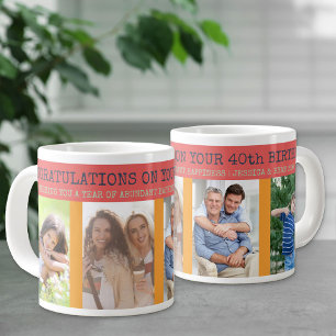 Congratulations 40th Birthday 4 Photo Large Coffee Mug