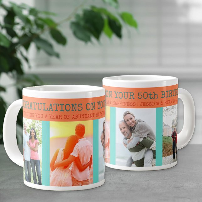 Congratulations 50th Birthday 4 Photo Large Coffee Mug (Creator Uploaded)