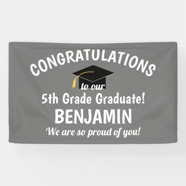 Congratulations 5th Grade Graduation Grey Banner (Horizontal)