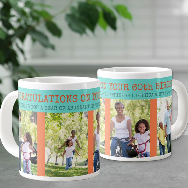 Congratulations 60th Birthday 4 Photo Large Coffee Mug (Creator Uploaded)