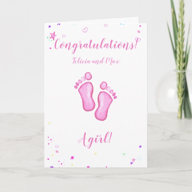Congratulations a baby girl customizable names card (Front)
