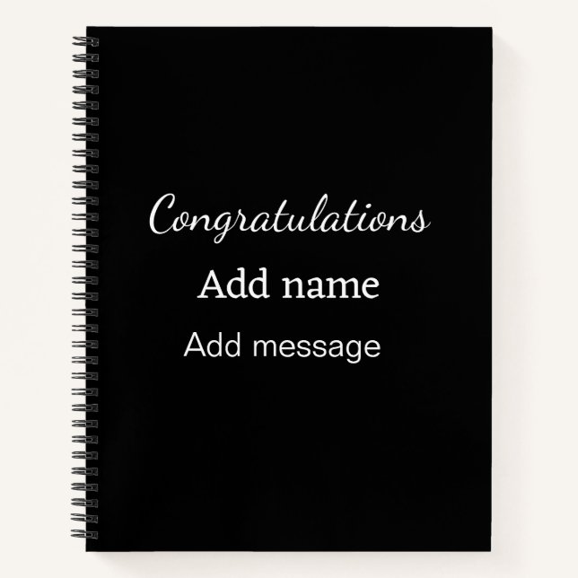 Congratulations add name message simple graduate  notebook (Front)