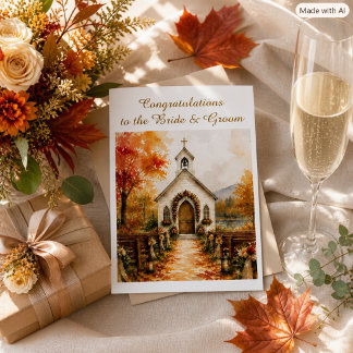 Congratulations Autumn Wedding Chapel Greeting Card