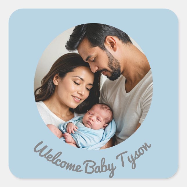 Congratulations baby boy blue, welcome baby custom square sticker (Front)
