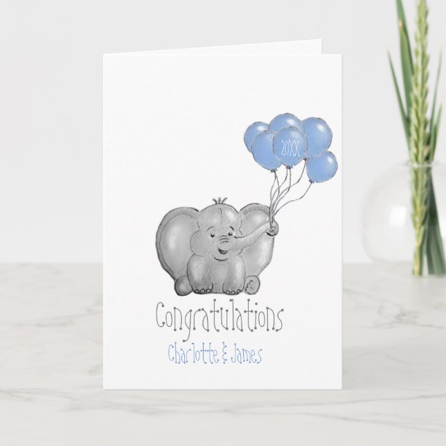 Congratulations baby boy elephant card (Front)