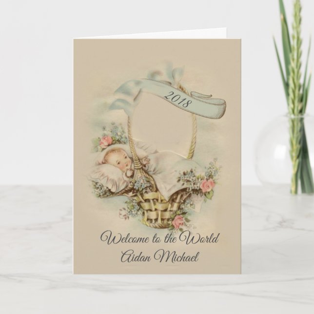 Congratulations Baby Boy Girl in Basket Flowers Card (Front)
