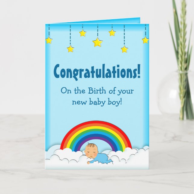 Congratulations Baby Boy rainbow card (Front)