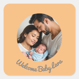 Congratulations baby girl boy peach welcome baby square sticker