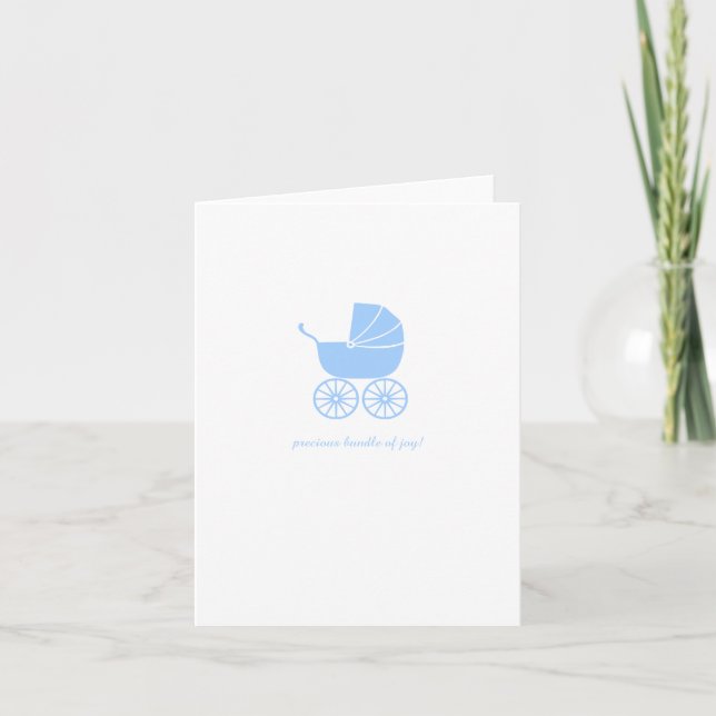 Congratulations Baby Shower Card Blue Stroller (Front)