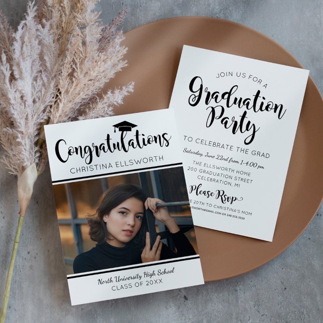 Congratulations Black 2025 Photo Graduation Party Invitation (Creator Uploaded)