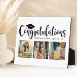 Congratulations Black 3 Photo 2023 Graduation Plaque<br><div class="desc">Stylish 3 photo graduation plaque display sign with easel features "Congratulations" in trendy black calligraphy script with grad cap and modern custom text for the graduate's name and class year. Add three favourite photos of the graduate to the square placeholder images. Clean white background colour.</div>