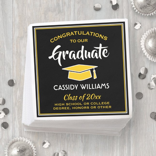 Congratulations Black and Gold Graduation Party Napkin (Creator Uploaded)