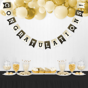 Congratulations Black Gold Glitter Party Bunting