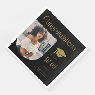 Congratulations Black Gold Grad Photo Arch Napkin